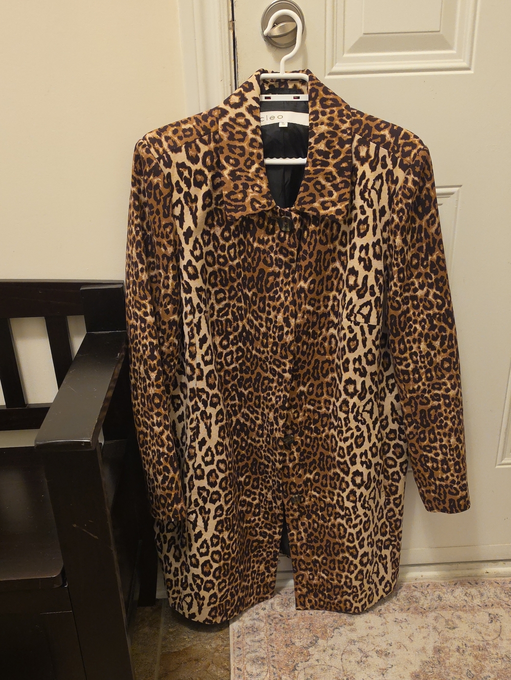 Leopard Print Long Fall Jacket in Brown
